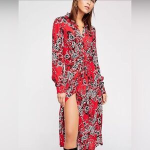 Free people women tough love midi shirt dress floral patterned size 4